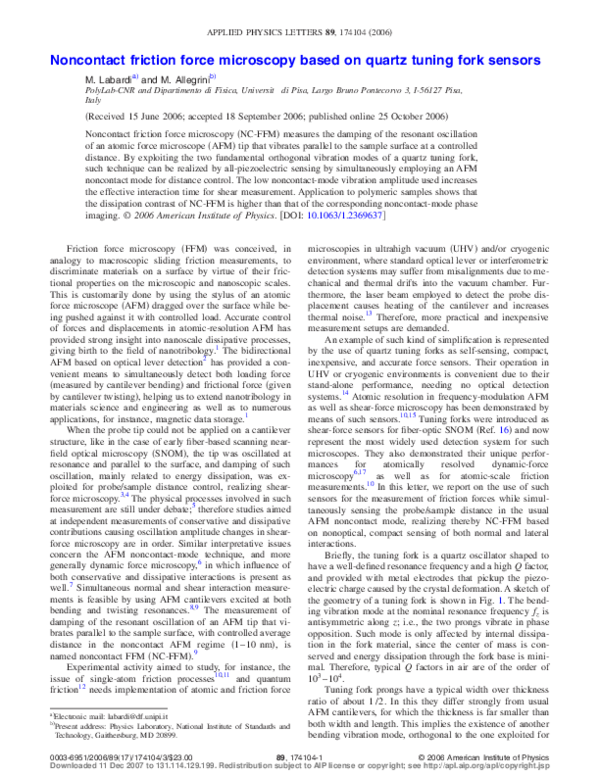 (PDF) Noncontact friction force microscopy based on quartz tuning fork ...