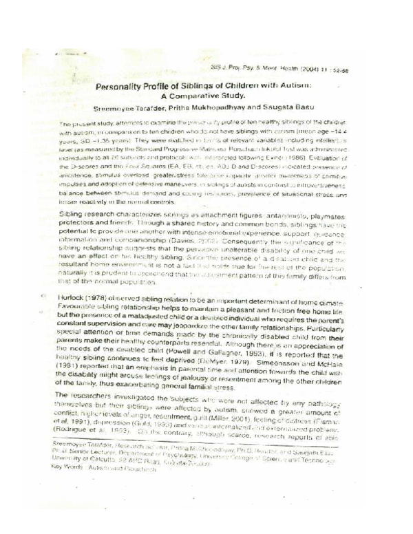 (PDF) Personality Profile of Siblings of Children with Autism: A ...