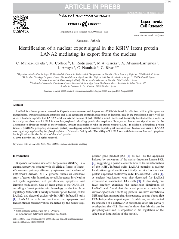 (PDF) Identification of a nuclear export signal in the KSHV latent ...