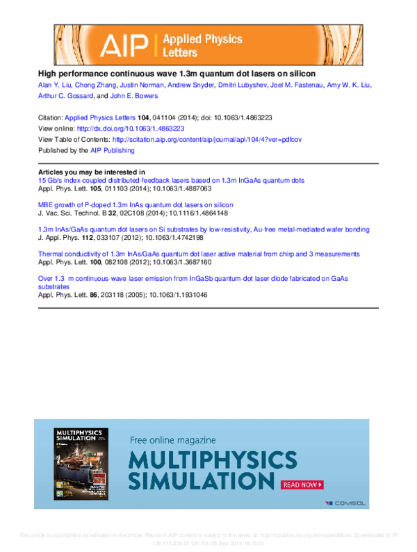 (PDF) High performance continuous wave 1.3 μm quantum dot lasers on silicon