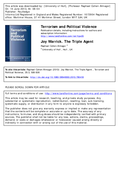 (PDF) Joy Warrick. The Triple Agent Raphael Cohenalmagor Academia.edu