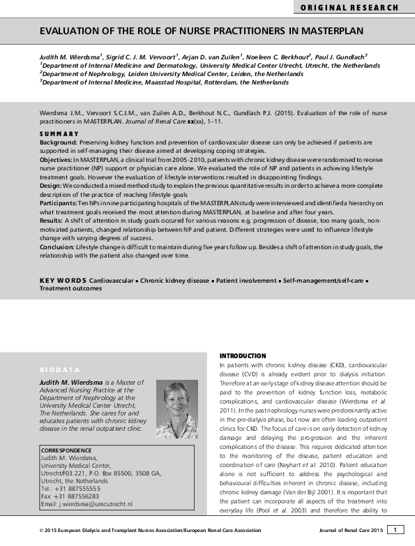 (PDF) Evaluation of the Role of Nurse Practitioners in Masterplan
