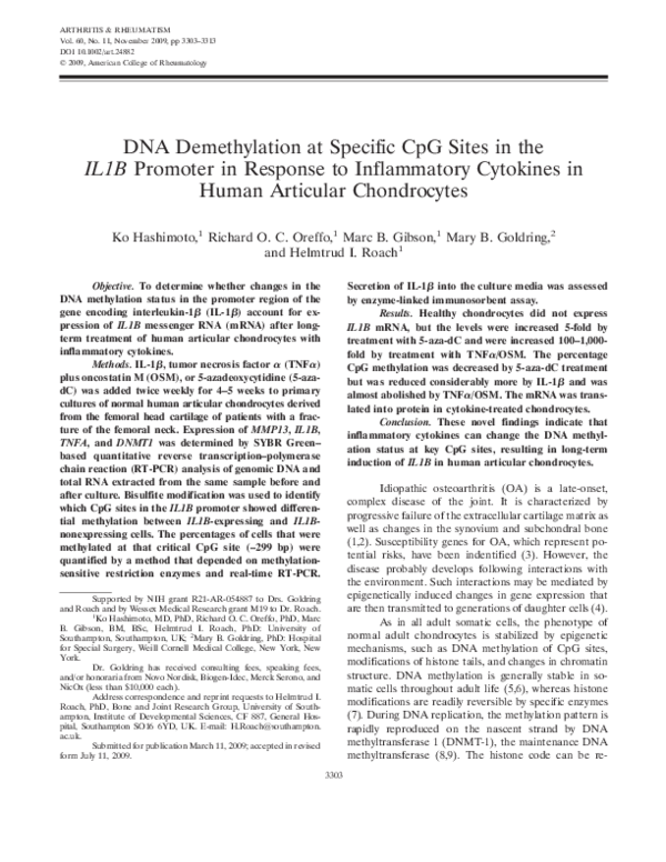 (PDF) DNA demethylation at specific CpG sites in the IL1B promoter in ...