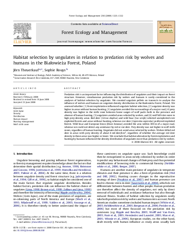 (PDF) Habitat selection by ungulates in relation to predation risk by ...