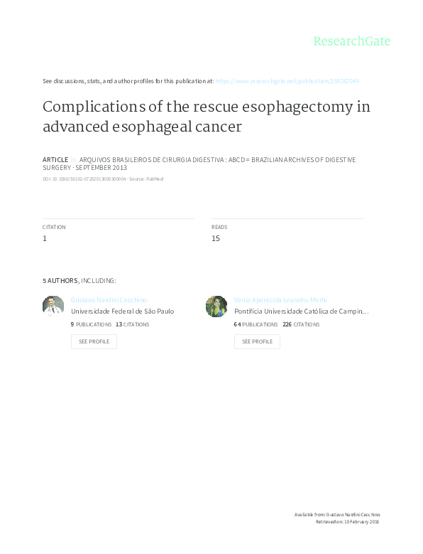 (PDF) Complications of the rescue esophagectomy in advanced esophageal ...
