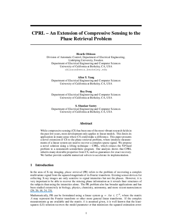 (PDF) CPRL -- An Extension of Compressive Sensing to the Phase ...
