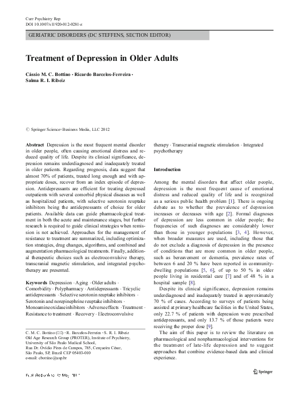 (PDF) Treatment of depression in older adults