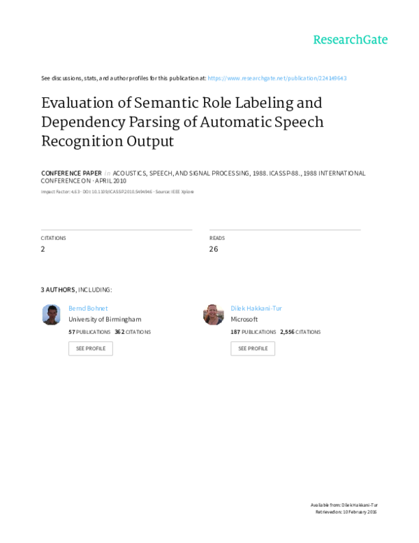 (PDF) Evaluation of semantic role labeling and dependency parsing of ...