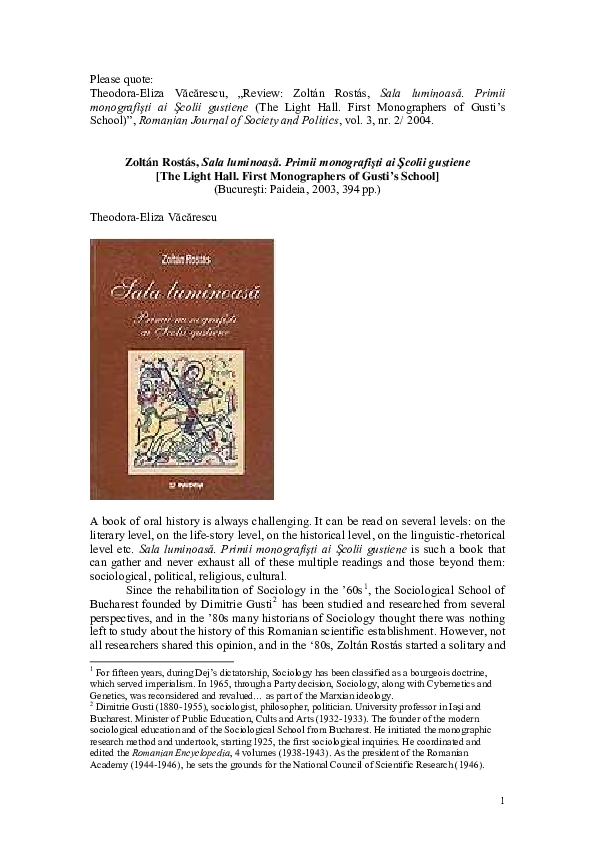 (PDF) Zoltán Rostás, Sala luminoasă. Primii monografişti ai Şcolii ...