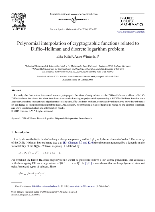 (PDF) Polynomial Interpolation of Cryptographic Functions Related to ...