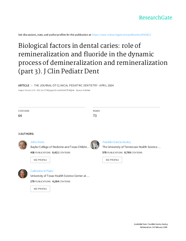 (PDF) Biological factors in dental caries role of remineralization and