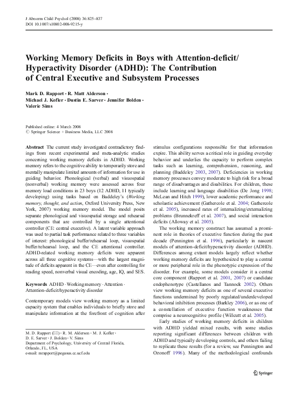 (PDF) Working Memory Deficits in Boys with Attention-deficit ...