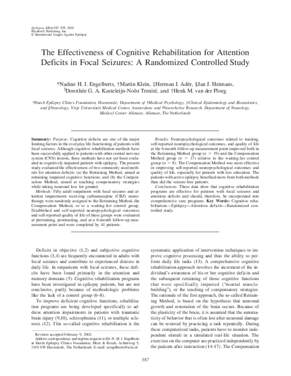 (PDF) The Effectiveness of Cognitive Rehabilitation for Attention ...