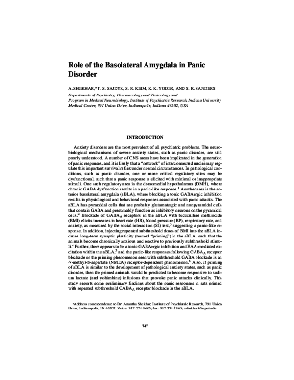 (PDF) Role of the Basolateral Amygdala in Panic Disorder