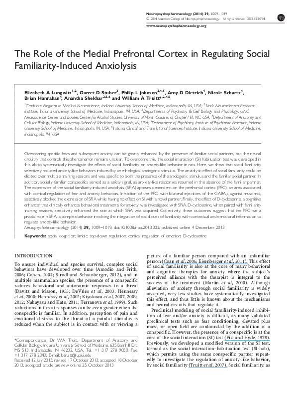(PDF) The Role of the Medial Prefrontal Cortex in Regulating Social ...