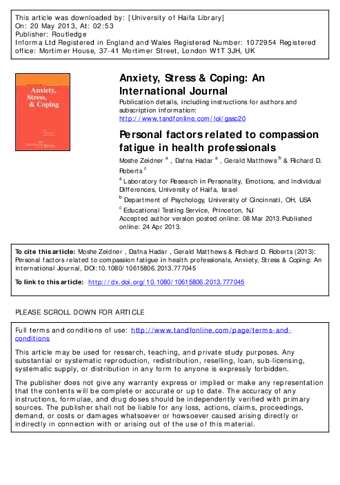 (PDF) Personal factors related to compassion fatigue in health ...