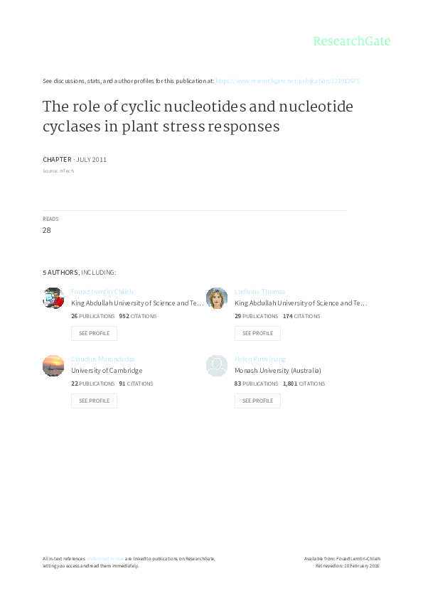 (PDF) The role of cyclic nucleotides and nucleotide cyclases in plant ...