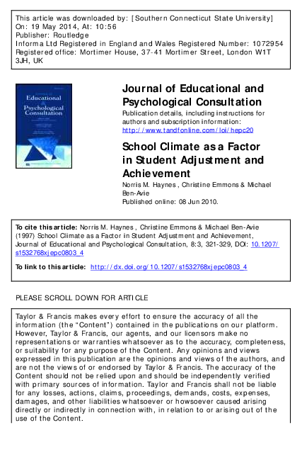 (PDF) School Climate as a Factor in Student Adjustment and Achievement