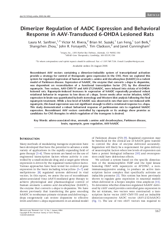 (PDF) Dimerizer regulation of AADC expression and behavioral response ...