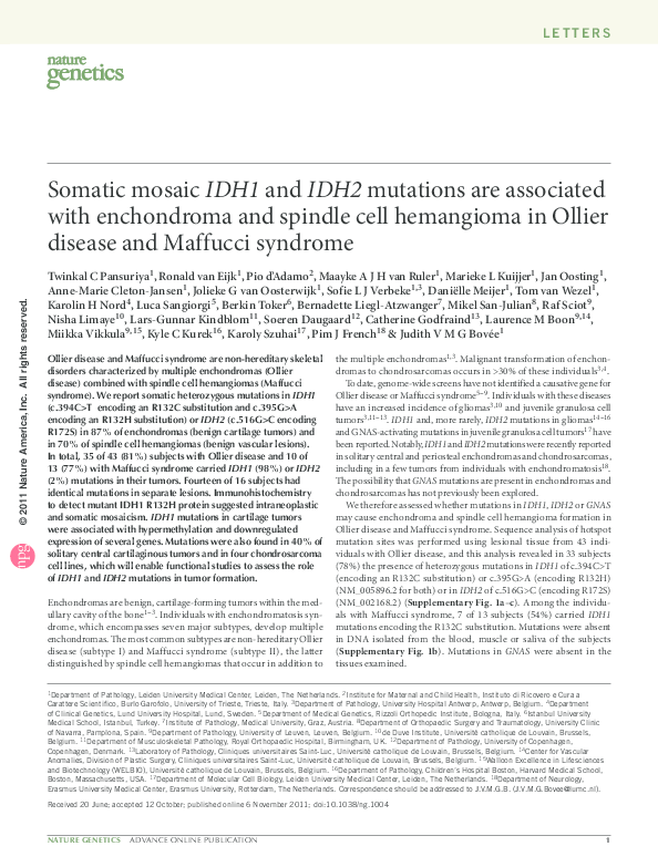 (PDF) Somatic mosaic IDH1 and IDH2 mutations are associated with