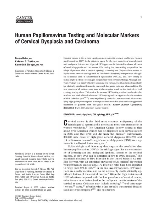 (PDF) Human papillomavirus testing and molecular markers of cervical ...