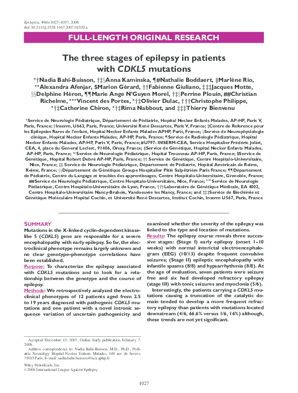 (PDF) The three stages of epilepsy in patients with CDKL5 mutations