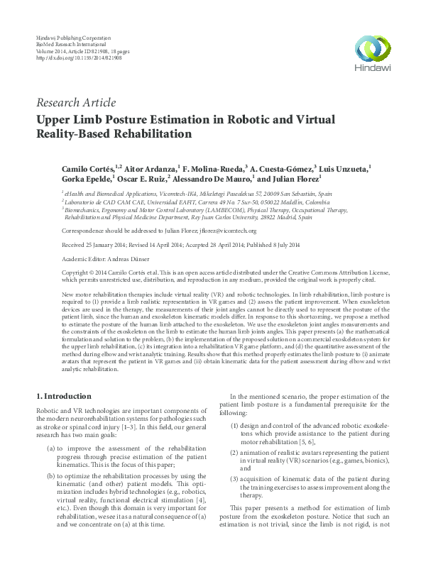 (PDF) Upper Limb Posture Estimation in Robotic and Virtual Reality ...