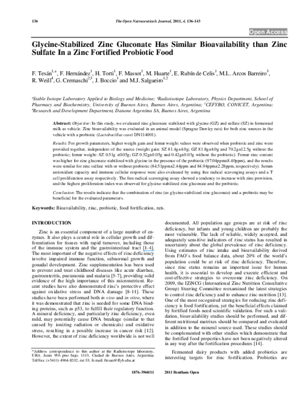 (PDF) GlycineStabilized Zinc Gluconate Has Similar Bioavailability