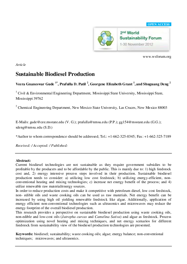 (PDF) Sustainable biodiesel production