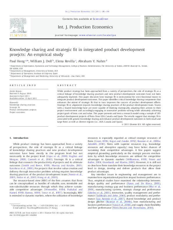 (PDF) Knowledge sharing and strategic fit in integrated product ...