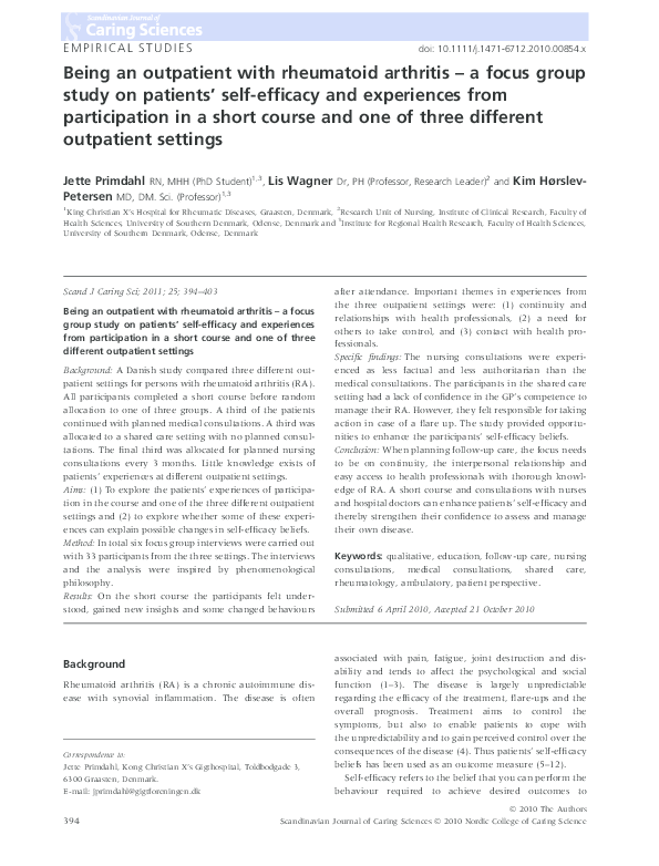 (PDF) Being an outpatient with rheumatoid arthritis - a focus group ...