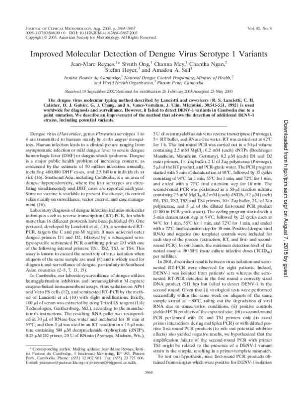 (PDF) Improved Molecular Detection of Dengue Virus Serotype 1 Variants