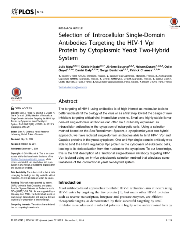 (PDF) Selection of Intracellular Single-Domain Antibodies Targeting the ...