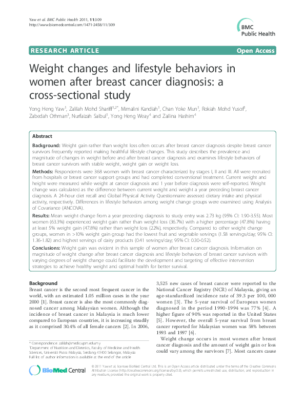(PDF) Weight changes and lifestyle behaviors in women after breast ...
