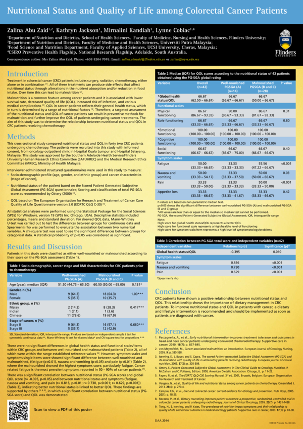 (PDF) Nutritional Status and Quality of Life among Colorectal Cancer ...