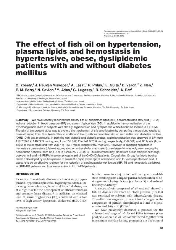 (PDF) 1.P.219 The effect of fish oil on hypertension, plasma lipids and