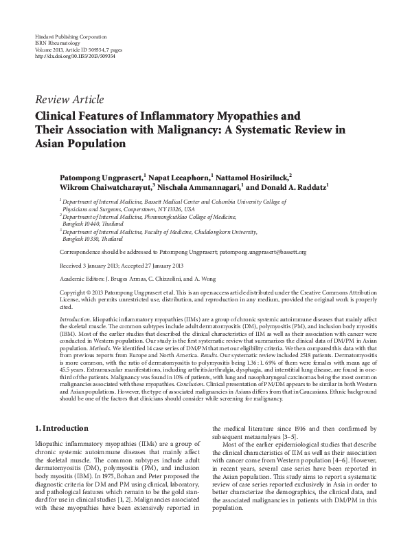 (PDF) Clinical Features of Inflammatory Myopathies and Their ...