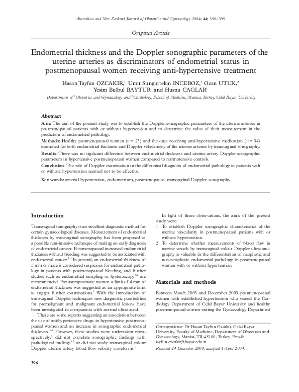 (PDF) Endometrial thickness and the Doppler sonographic parameters of ...