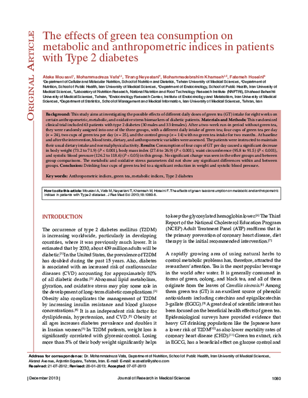 (PDF) The effects of green tea consumption on metabolic and ...