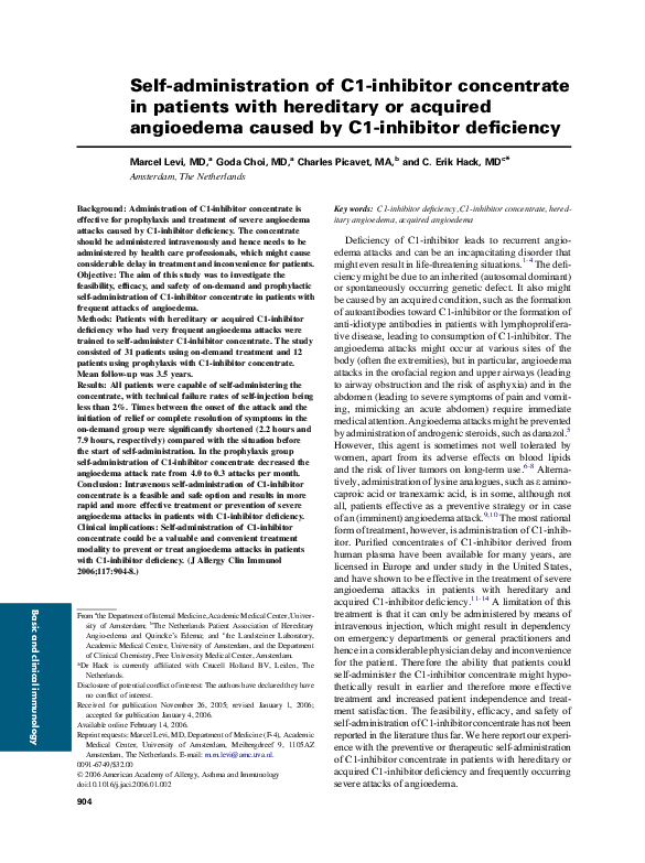 (PDF) Self-administration of C1-inhibitor concentrate in patients with ...