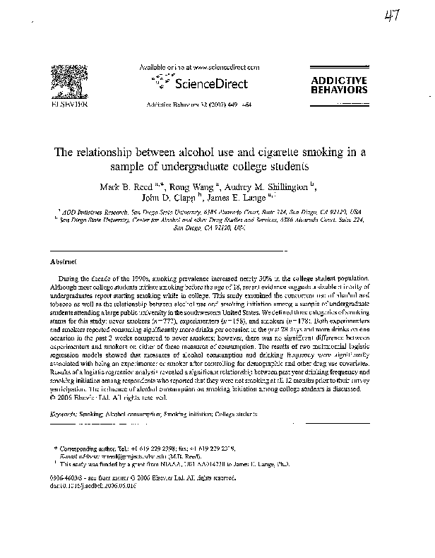 (PDF) The relationship between alcohol use and cigarette smoking in a ...