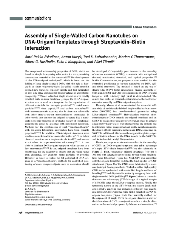 (PDF) Assembly of Single-Walled Carbon Nanotubes on DNA-Origami ...
