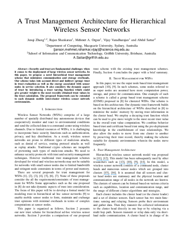 (PDF) A trust management architecture for hierarchical wireless sensor ...