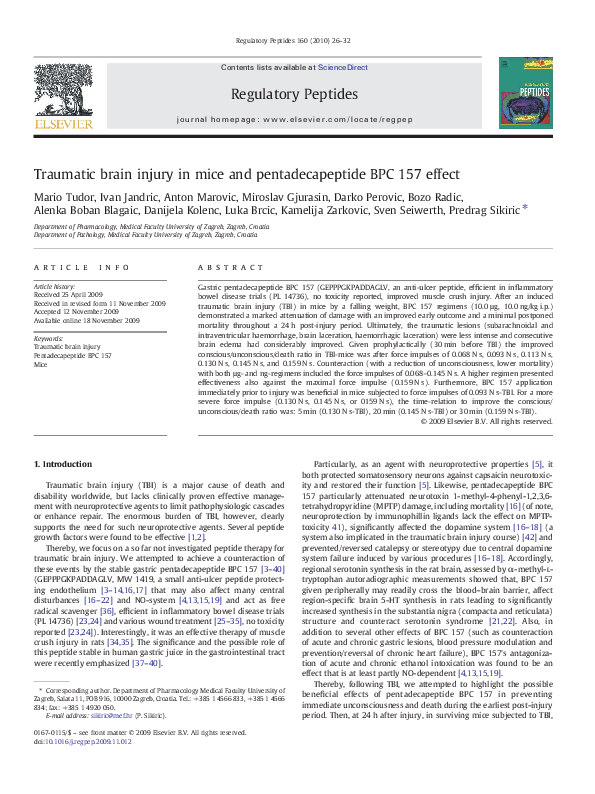 (PDF) Traumatic brain injury in mice and pentadecapeptide BPC 157 effect