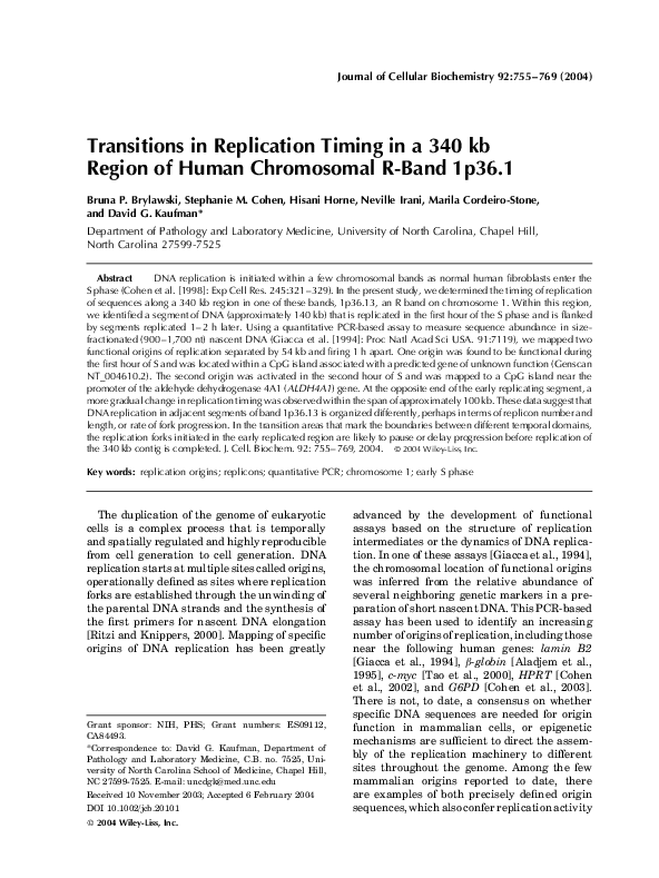 (PDF) Transitions in replication timing in a 340 kb region of human ...