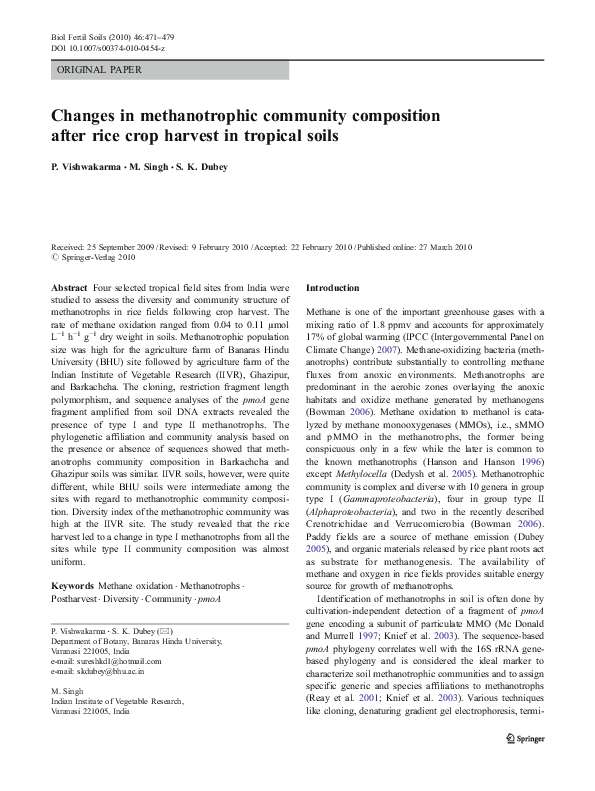 (PDF) Changes in methanotrophic community composition after rice crop ...