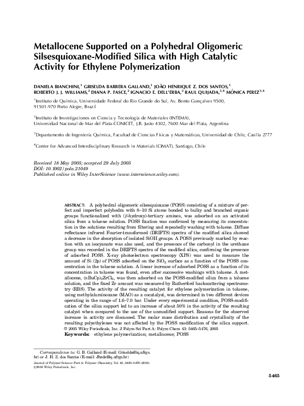 (PDF) Metallocene supported on a polyhedral oligomeric silsesquioxane ...