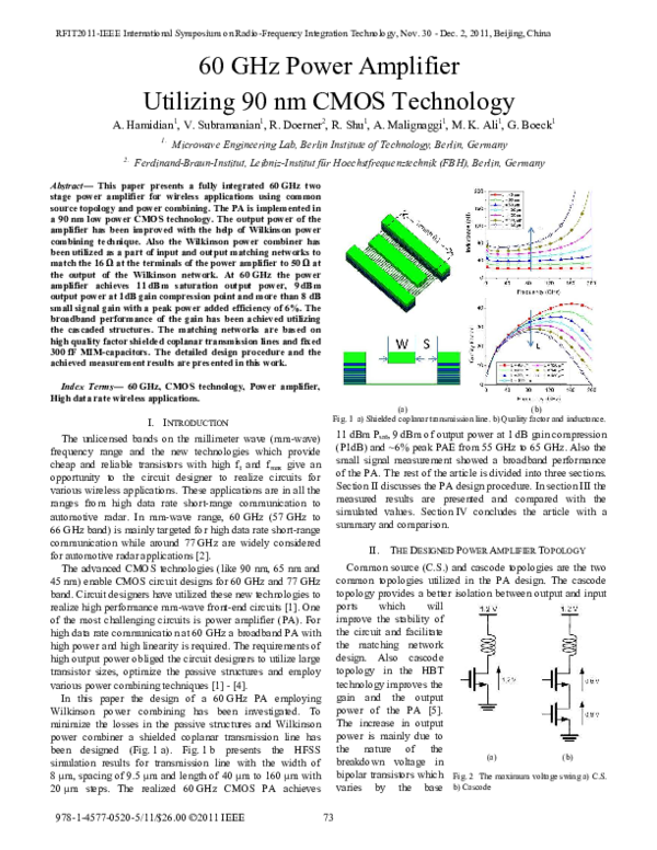 (PDF) 60 GHz power amplifier utilizing 90 nm CMOS technology