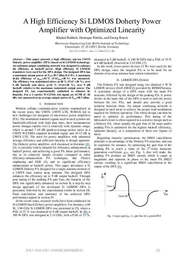 (PDF) A high efficiency Si LDMOS Doherty power amplifier with optimized