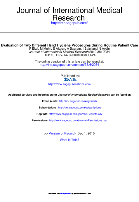 (PDF) Evaluation of Two Different Hand Hygiene Procedures during ...